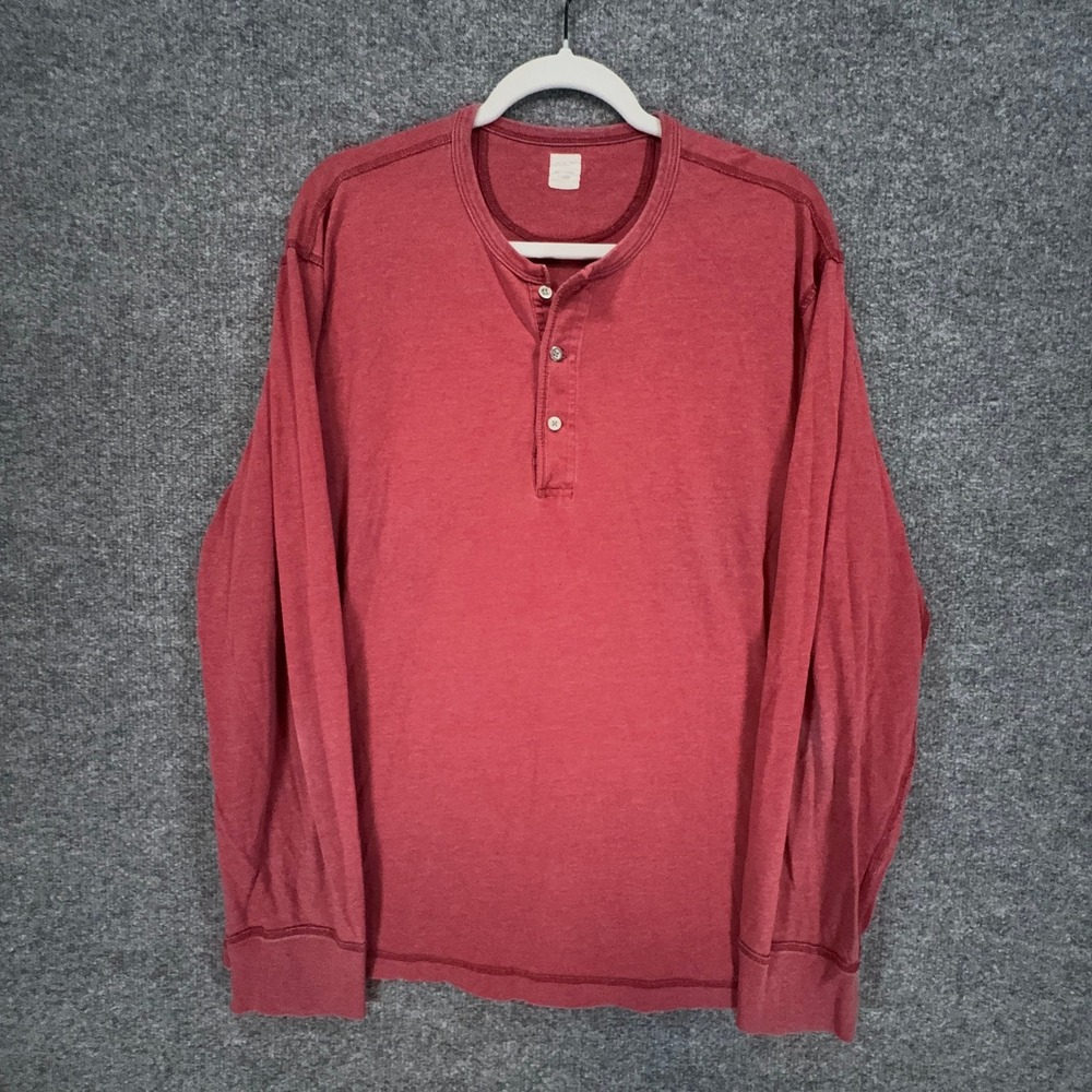 J.Crew Henley Shirt Mens XL Red Long Sleeve Cotton Blend Casual Shirt Classic